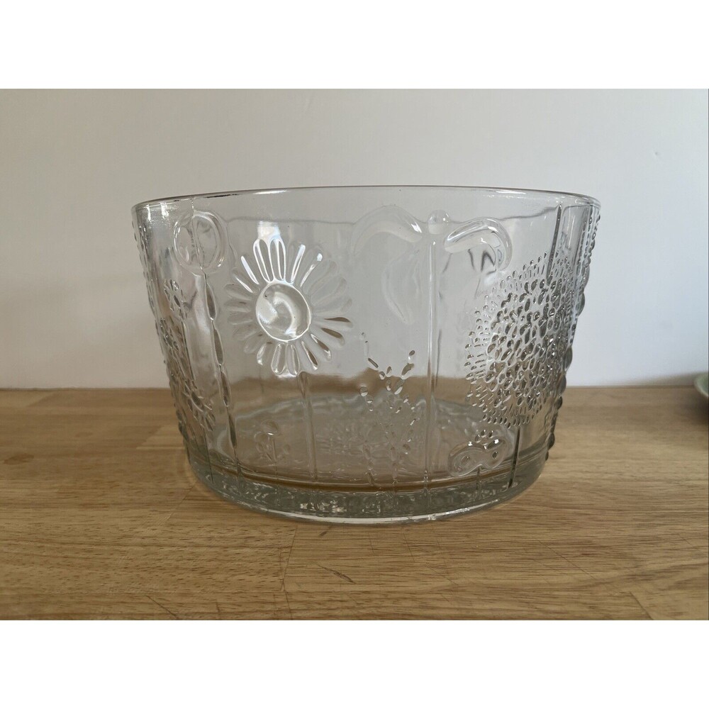 IITTALA FLORA 9.75 in Round Glass Bowl - Oiva Toikka Design - Finland - VGUC